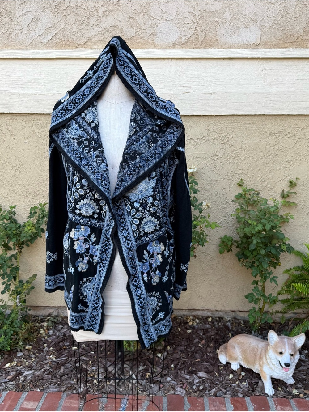 Johnny Was Klios Short Hoodie open front cardigan floral embroidered